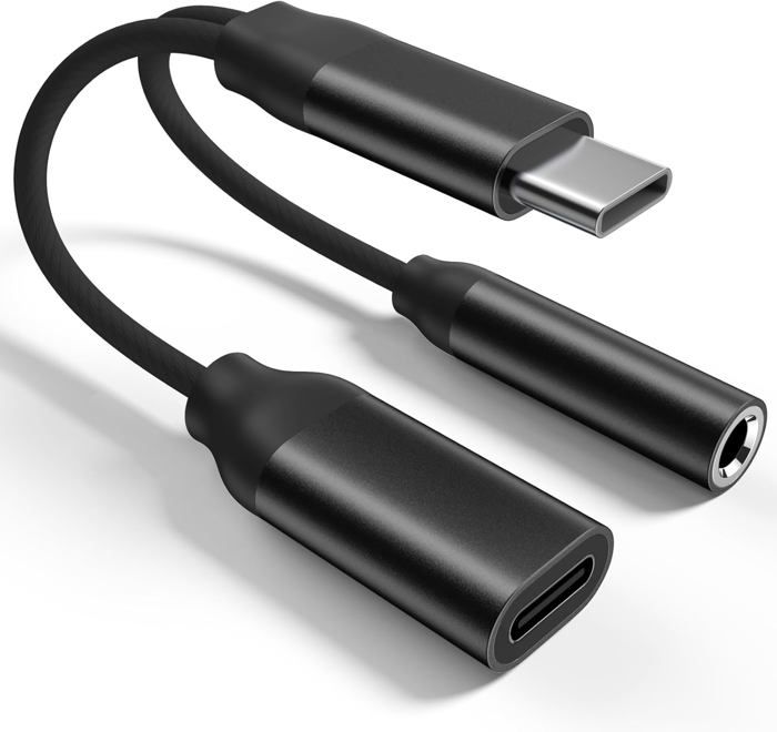 Adaptateur USB-C 2-en-1 : Jack Audio 3.5mm + Charge Rapide 60W - Pour écouter Et Charger En Même Temps