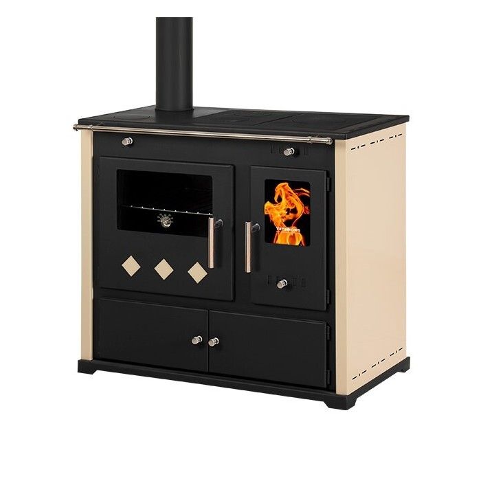 Cuisinière Practik Eco 95 kW Ivory gauche Four & fonte - Prometey
