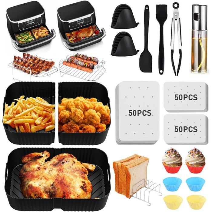 Kit Accessoires Air Fryer Ninja - 20 Pièces Avec Moule Silicone, Vaporisateur D'Huile, Grilles - Compatible AF300EU/AF400EU, 7.6L à 9.5L