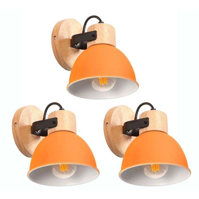iDEGU 3x Rétro Lampe Murale Industriel Spot LED 15cm Applique Murale en Bois Fer Design Vintage E27 Éclairage Murale