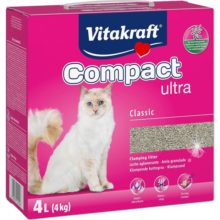 Meilleurs prix pour Compact Ultra ClassicLitière Agglomérante Pour ChatsNeutralise Les OdeursRetrait Propre Et Facile (1X 4Kg)