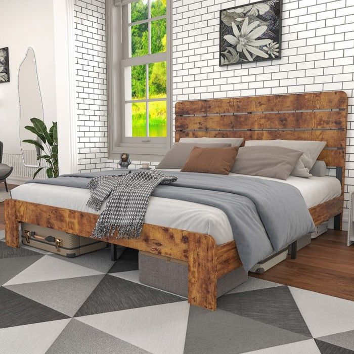 Lit Double 140x200 cm en bois ancien avec tête de lit haute cadre fer et lattes - Adultes et adolescents - sans Matelas Lit Double 140x200 cm en bois ancien avec tête de lit haute cadre fer et lattes - Adultes et adolescents - sans Matelas