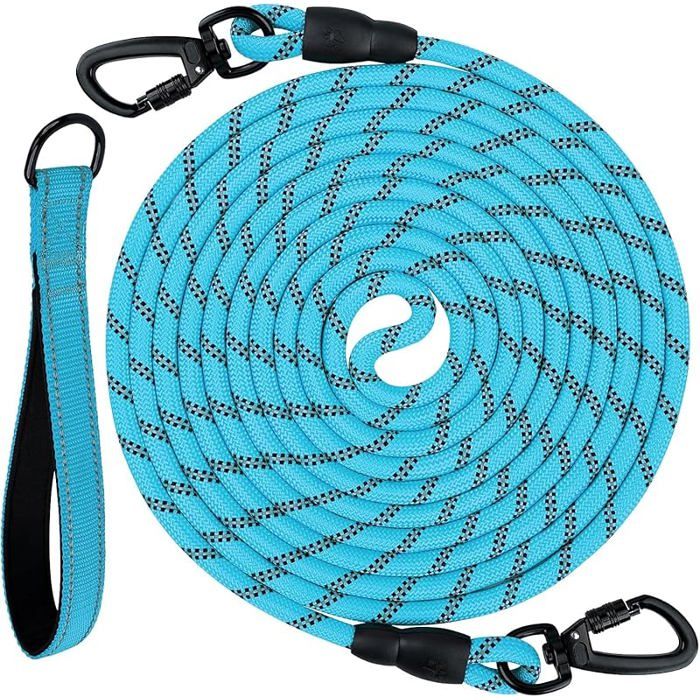 Comparer les prix de Longe pour Chien 5m/ 10m/ 15m/ 20m Poignée Rembourrée Double Crochets Robustes Laisse Dressage pour Chien Bleu 10M*1CM LAISSE