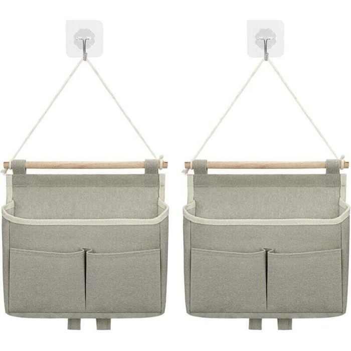 Sac De Rangement Mural 2pcs Sac à Suspendre Organisateur De Poche Large Suspendu sur Porte Empilable Tissu De Lin Imperméabl