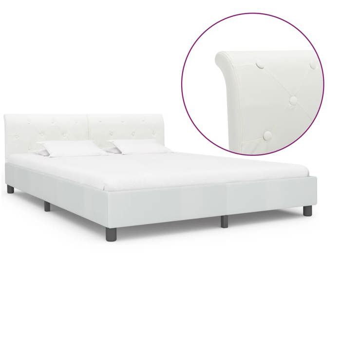 Structure de lit en similicuir - UU - 180x200 cm - Blanc - Cadre en bois de peuplier - Pieds en acier