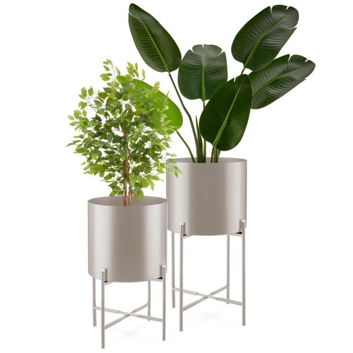 Cache pot - TECTAKE - Lot 2 supports de plantes MINE au style industriel en acier revêtu par poudre embouts pour le sol - Taupe