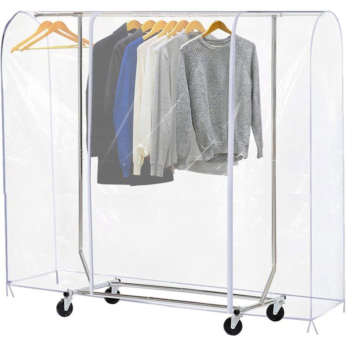 Housse transparente pour portant à vêtements avec 2 fermetures éclair durables Étanche et anti-poussière 119 9x50 8x152 4 cm