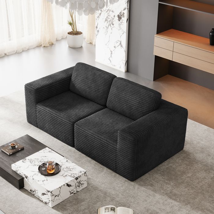 Canapé 2 places modulable en Velours Côtelé avec 2 coussins