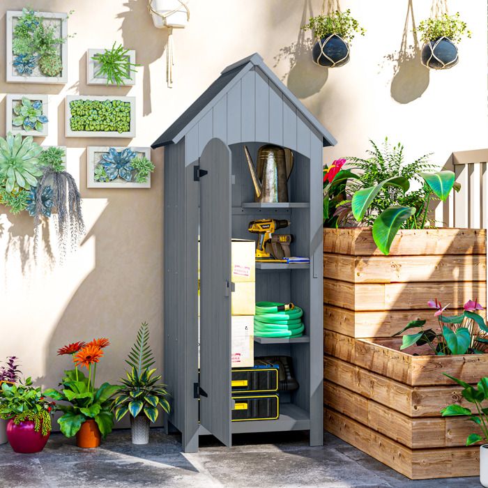 MOTHINESSTO1831-Armoire de jardin en bois Abri de jardin Armoire à outils Cabane en bois Toit bitumé Gris 77 5 x 54 2 x 179 5 cm