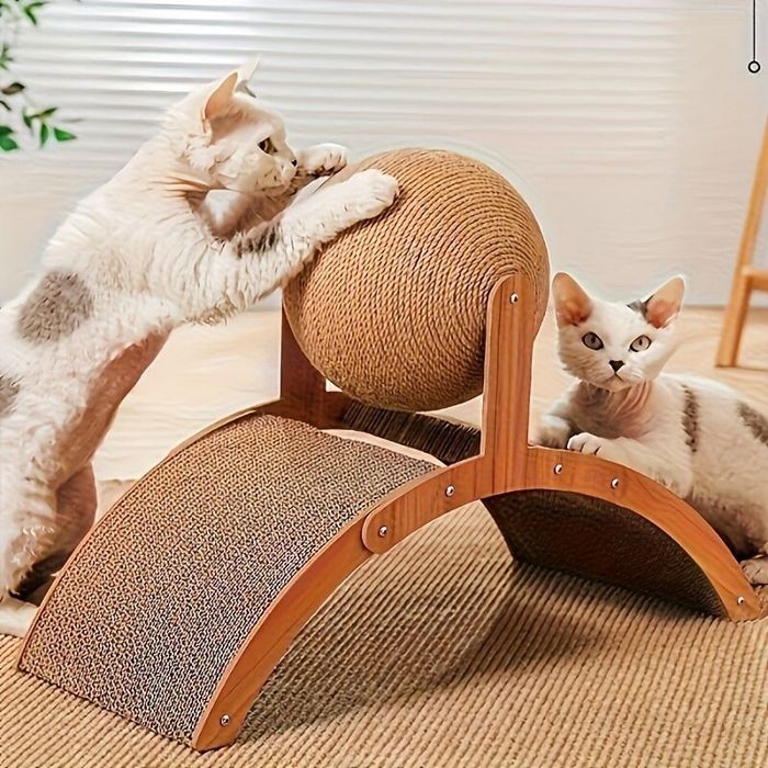 Griffoir pour chat 2-en-1 avec balle suspendue — Poteau à griffer extra-haut en sisal