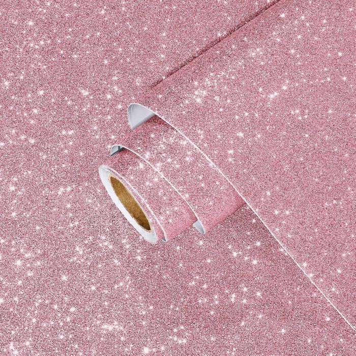 Papier Peint Rose Paillettes pour Chambre Fille Rouleau Adhesif Pour Meuble Coiffeuse Papier Peint Decoratif Paillettes Rose 0.4x2m