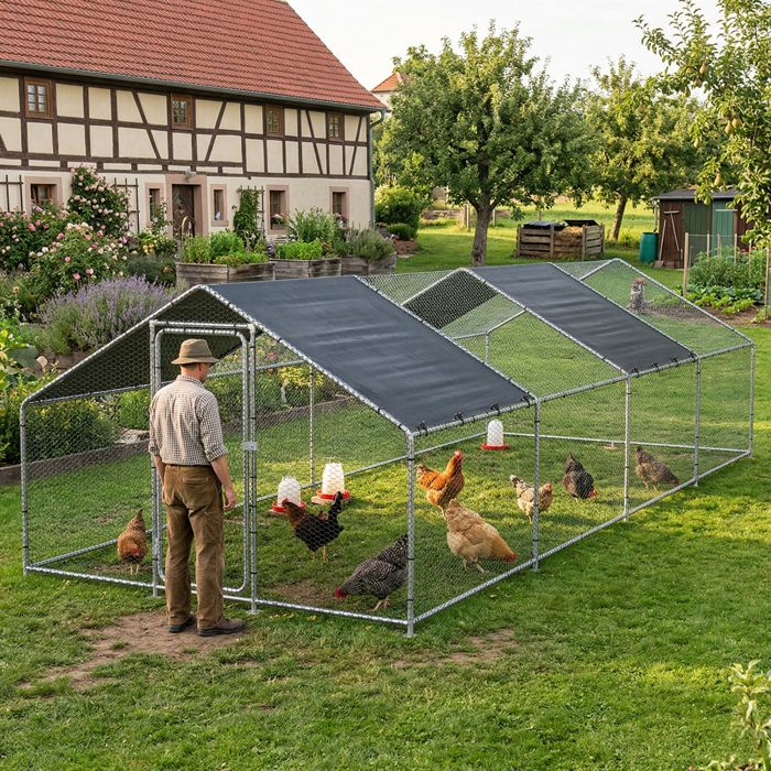 Enclos Extérieur Wels Volière Acier Galvanisé 8 x 3 x 2 m Argent Vert Foncé