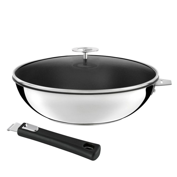 Malice - Wok 28 cm avec revêtement céramique couvercle et poignée noire