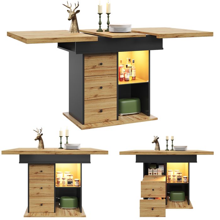 Table de cuisine extensible et pliante 110 cm avec éclairage LED – Gain de place pour cuisine et salon