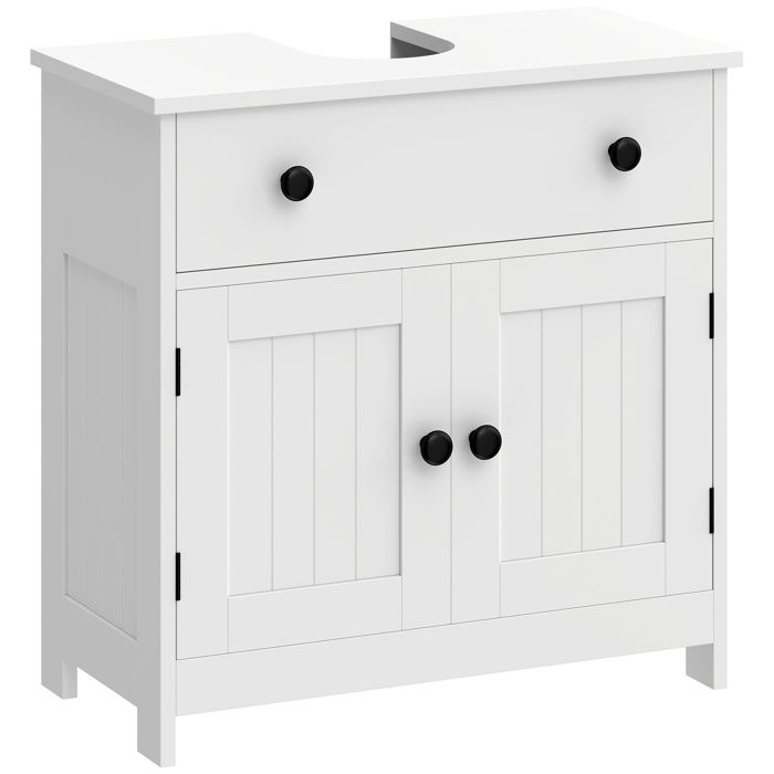 Meuble sous lavabo - HOMCOM - 2 portes à fermeture douce et tiroir - bois - 60x30x60cm - blanc