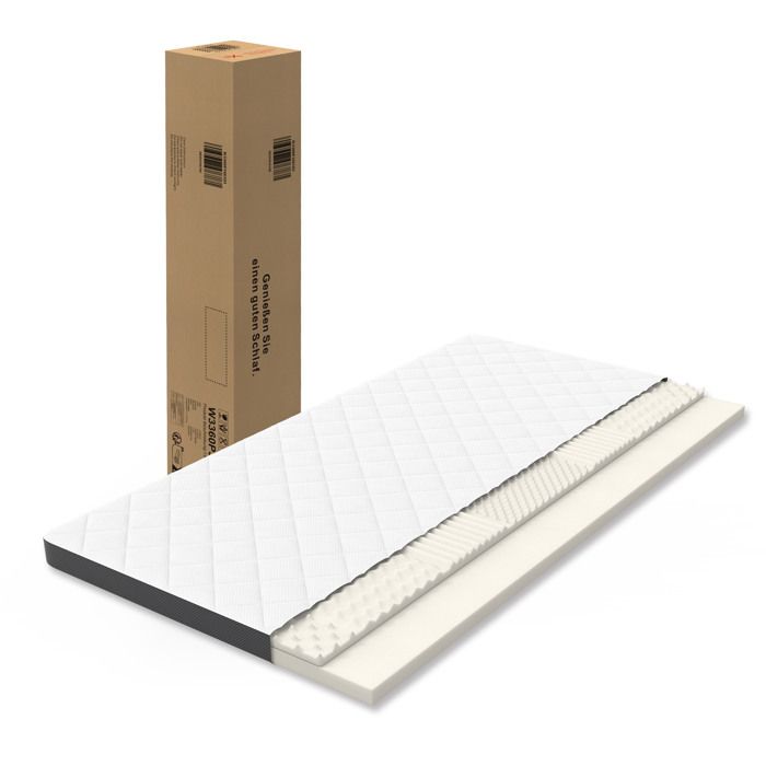 Matelas en mousse H3 180 x 200 cm 7 zones soutien lombaire OEKO-TEX blanc et gris
