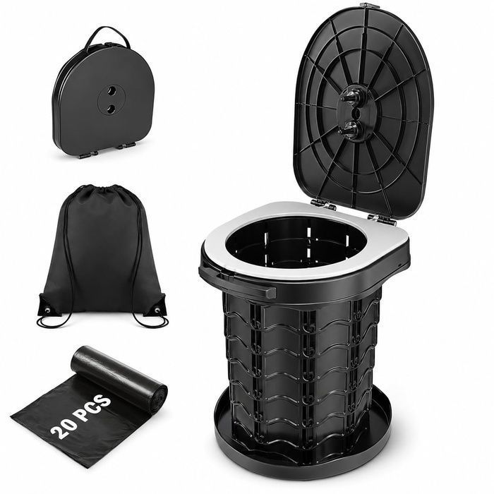 Toilettes de camping portables pour adultes pot pliable de voyage avec sacs siège extérieur rabattable avec couver TOILETTES SECHES