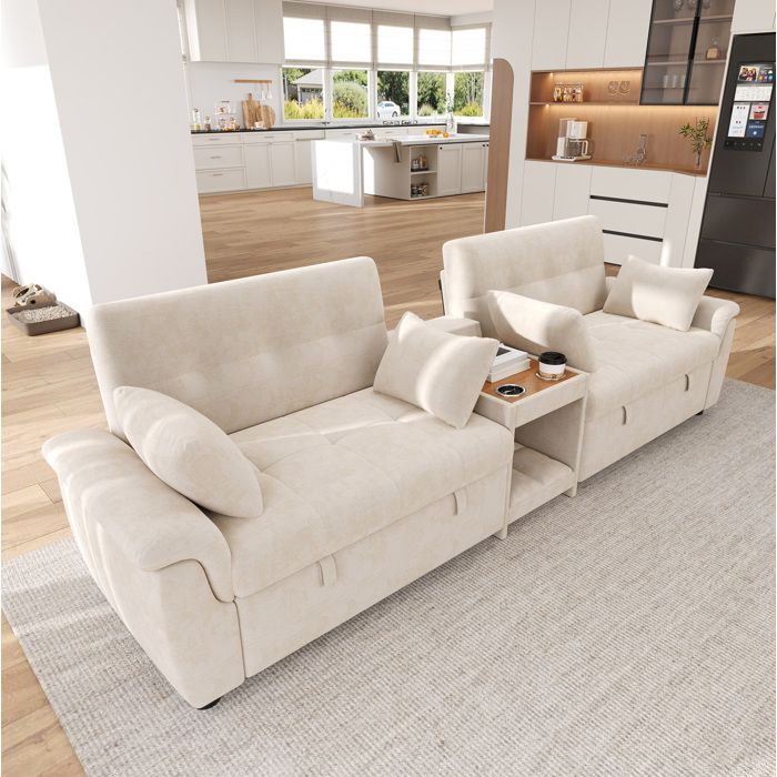 Maisentiel Canapé convertible en U en chenille beige 284 x 138 x 89 cm 2 couchages 4 places
