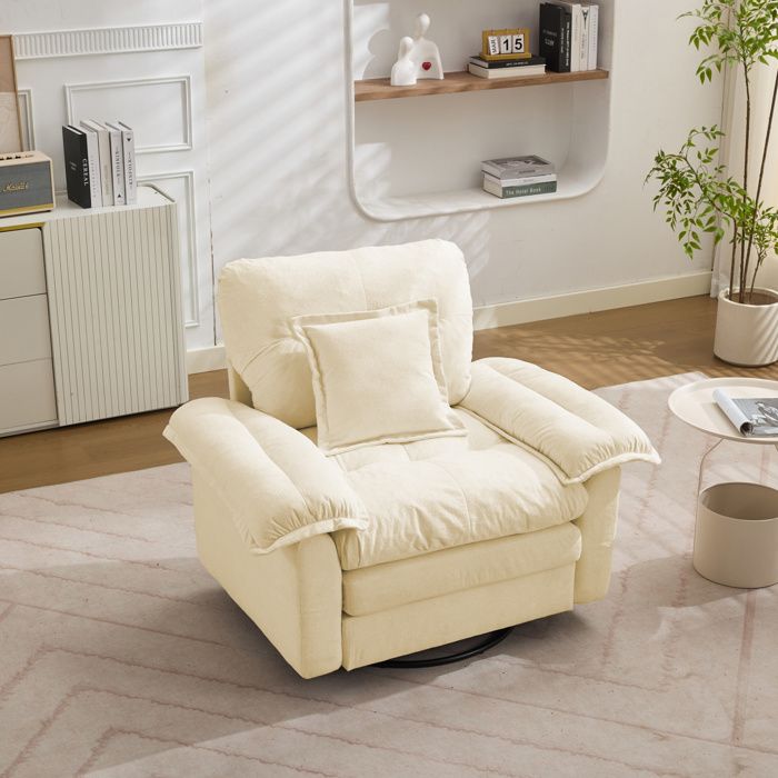Fauteuil rotatif 360° 1 place en chenille beige avec accoudoirs assise oversize et coussin de soutien JOINERY