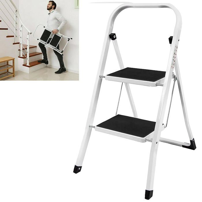 Marchepied pliable 2 marches en acier antidérapant - Portable 30 x 20 cm capacité 150 kg escabeau compact