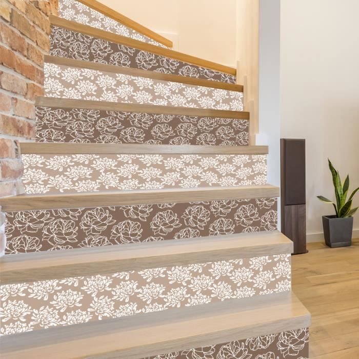 lot de 4 stickers contremarche a motifs pivoine chic dimensions 1m x 17 cm cdiscount maison