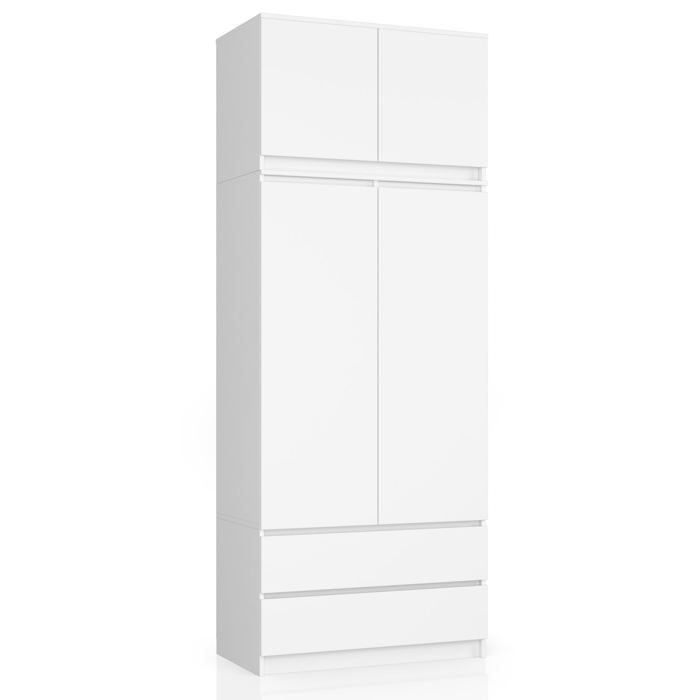 Armoire avec surmeuble AKORD S90 Blanche 90 cm 2 portes 2 tiroirs façade Blanche 6 étagères 90x51x234 cm Armoire avec surmeuble AKORD S90 Blanche 90 cm 2 portes 2 tiroirs façade Blanche 6 étagères 90x51x234 cm