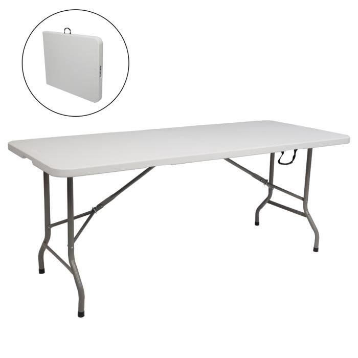 Table longue pliable aussi bien à lintérieur quà lextérieur facile à ranger blanche durable