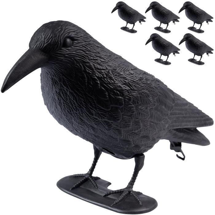 Lot de 6 Corbeaux factices ARTECSIS - Corbeau Anti-Pigeon Leurre de jardin Corbeau en Plastique Noir - Répulsif oiseaux, Appelant