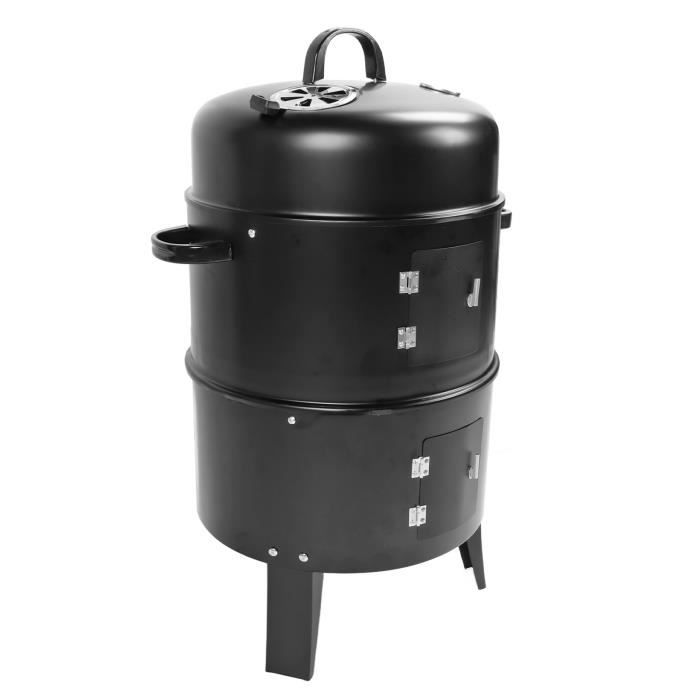 Fumoir 3 En 1 - 40cm Diamètre, 2 Étages, Avec Thermomètre - Pour Griller, Fumer, Braiser - 5