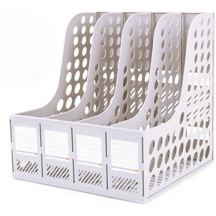 Porte-revues A4 LdawyDE - 3 Compartiments - Plastique HIPS Solide - Organiseur Bureau Vert/Gris