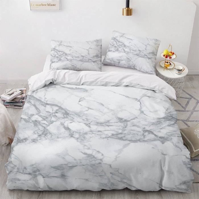 Housse De Couette 140X200 Marbre Noir Avec Taie D'Oreiller 65X65 Cm - Parure De Lit Adulte 1