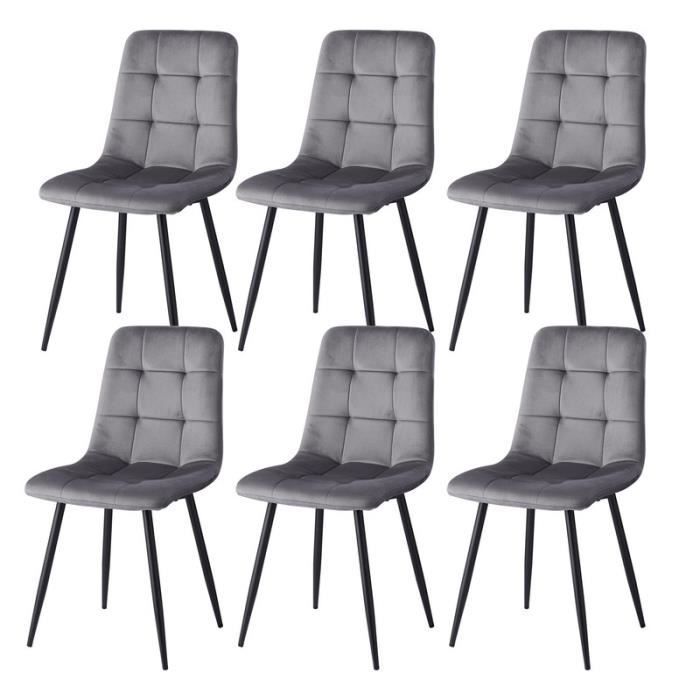Chaises de salle à manger - Velours hollandais - Lot de 6 - Ergonomiques - Style vintage - Gris