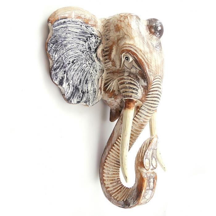 Grande Tete D Elephant Murale En Bois Style Trophee De Chasse Beige Cdiscount Maison
