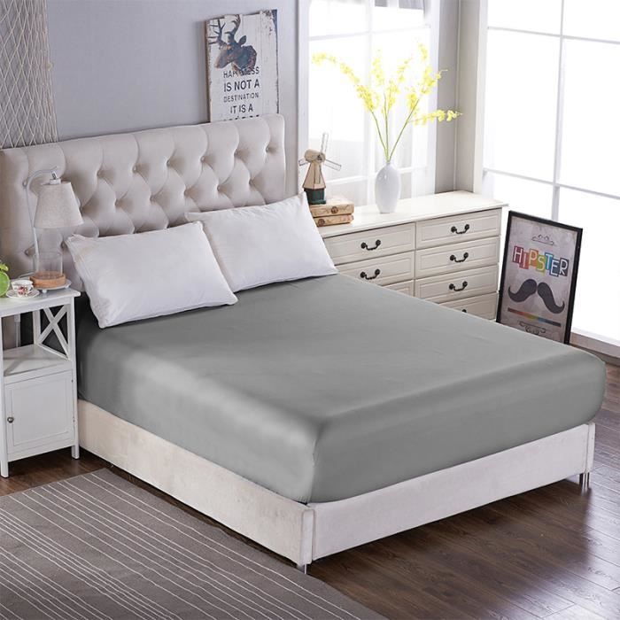 Drap Housse 140x190//200cm Microfibre Gris Lit Chambre