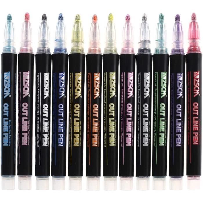 Stylo Retouche Rayure Lot De 12 Stylos De Peinture Acrylique Pour Pierres - Étanche Double Molotow Noir