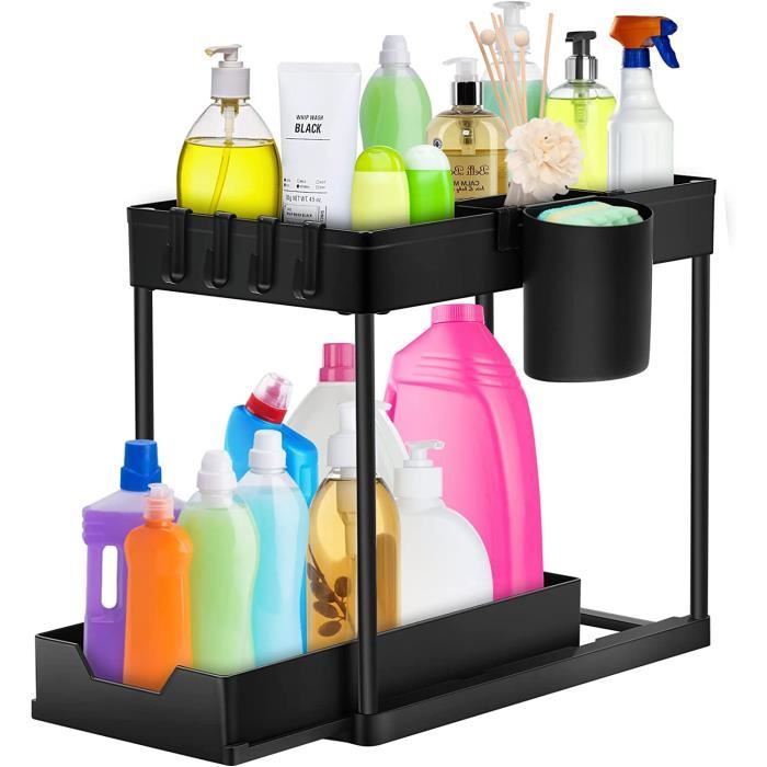 Organisateur Coulissant 2 Niveaux Pour Placard - 26x37x38,5 Cm, Acier, Rangement Sous Évier/Cuisine/Salle De Bain - 12