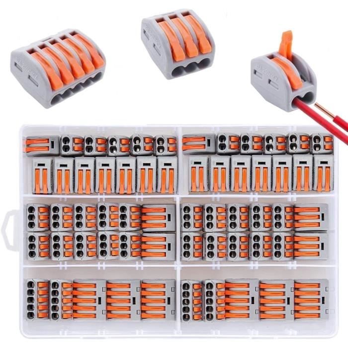 60 Pièces Connecteurs Électriques Rapides 2 Ports – Bornes Automatiques Compactes, 0,14-4mm², Ignifuges