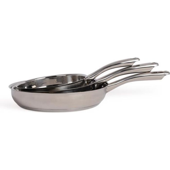 LIVOO Feel good moments - Set de 3 poêles inox, Compatible tous feux