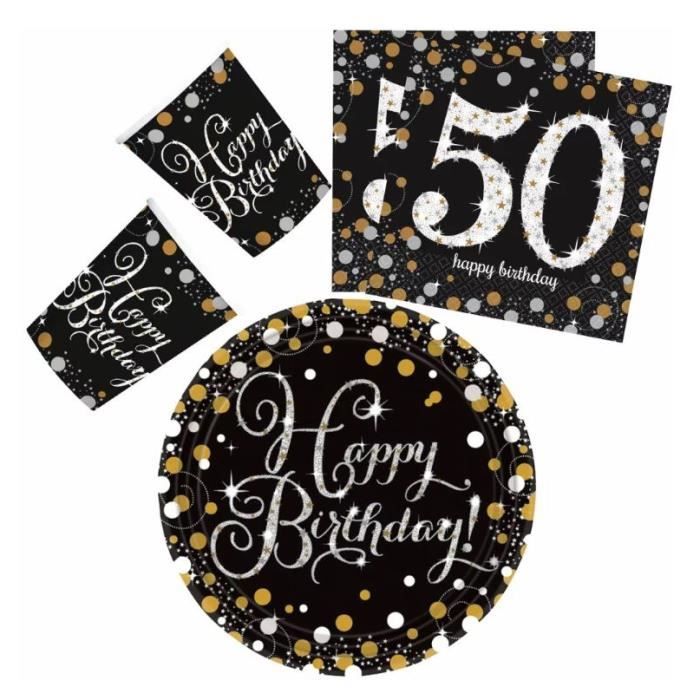 Pack 50 personnes Anniversaire 40 ans Noir et Or