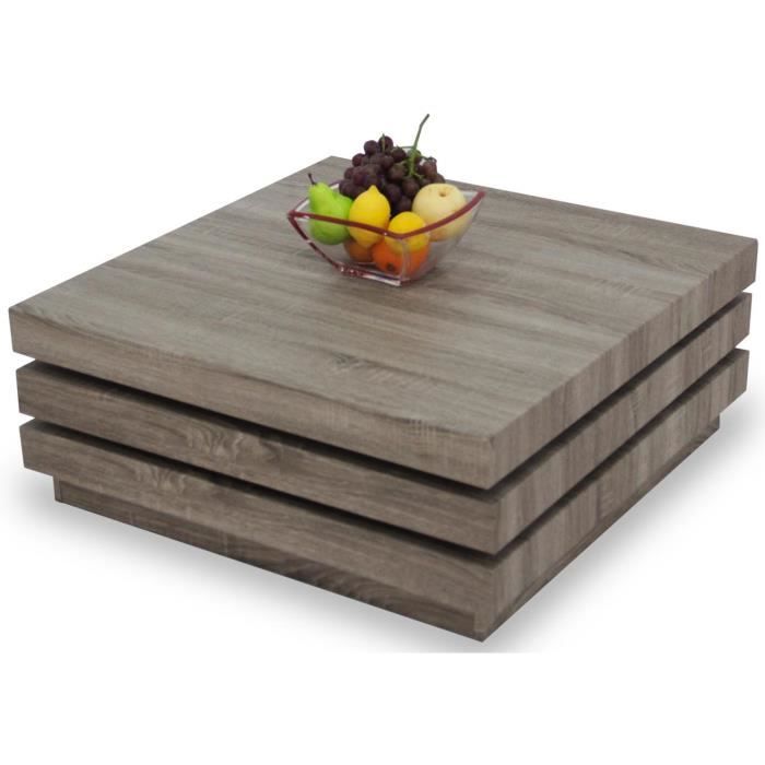 Table Basse Carree En Mdf Avec 3 Plateaux Pivotants Coloris Sonoma