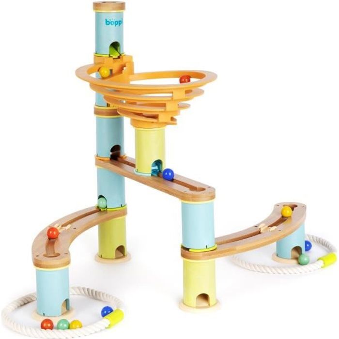 Hape Circuit à Billes En Bois Race To The Finish Quadrilla - Super Kit Circuit 28 Pièces + 30 Billes - Jeu De Construction En Bois Pour Enfant - Jeux