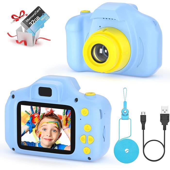 Appareil photo numérique pour enfant avec grand écran de 2,4 1080p HD 12  MP Carte SD 32 Go rechargeable USB pour enfants de 3 à 10 ans