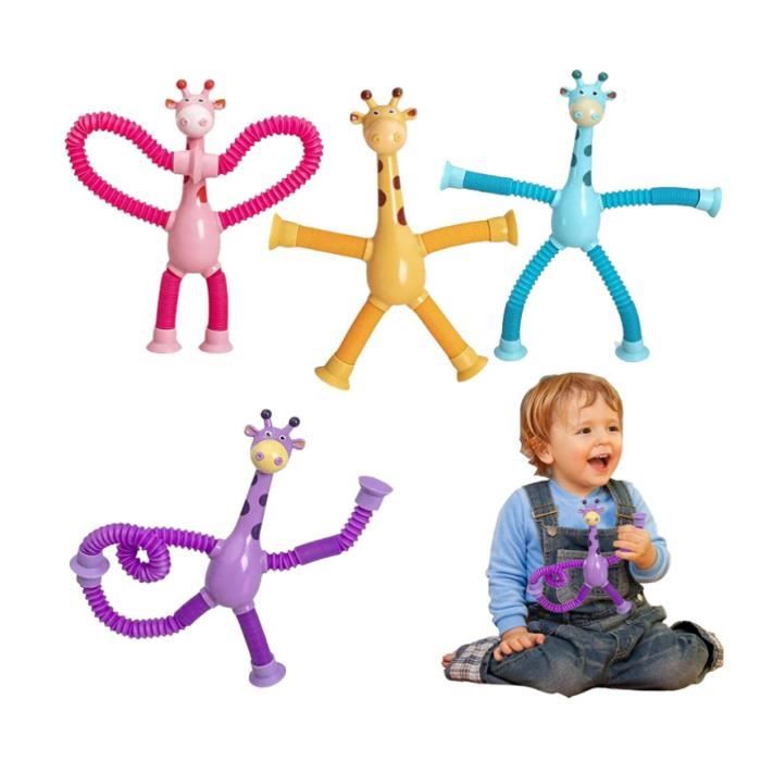 OUOQI 4 Girafes Télescopiques Pop Tube - Jouets Sensoriels Ventouse - Anti-stress Et éducatif