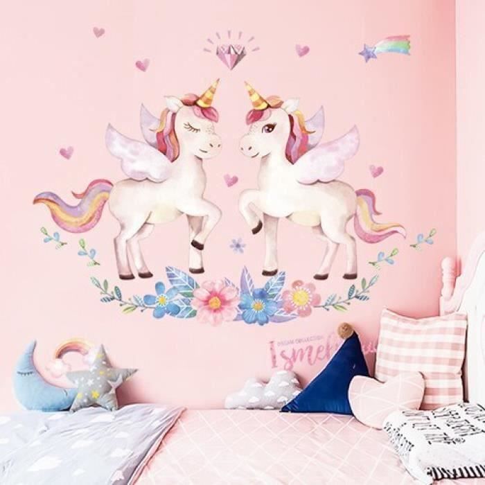 Décoration maison - A-007 Creative licorne fleur Stickers muraux enfants  chambre filles bébé chambre pépinière dessin animé - Cdiscount Maison