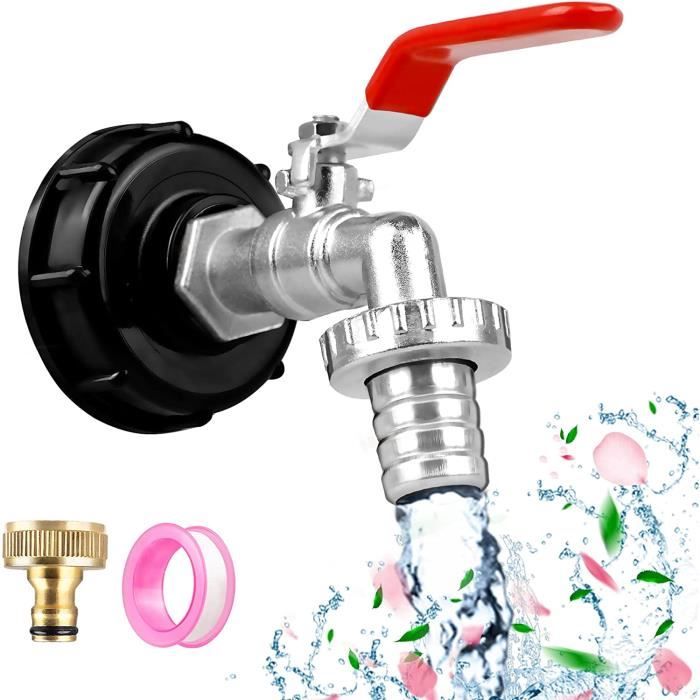 Robinet Pour Cuve IBC 1000L + Adaptateur - Filetage S60x6, Sortie 3/4" - En Alliage Résistant, Avec Joint Et Tuyau