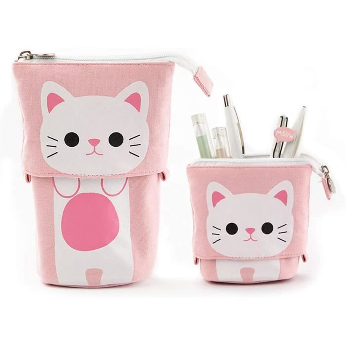Trousse à Crayons Debout Hillylolly - Étui Rétractable Chat, Toile, Pour école Ou Bureau