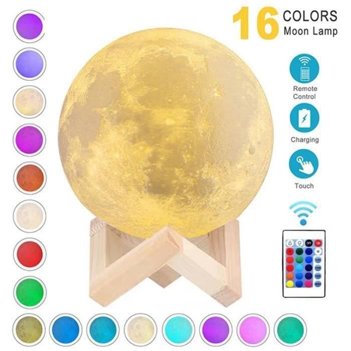 Lampe Lune 3D,16 Couleurs Veilleuse LED avec Télécommande et