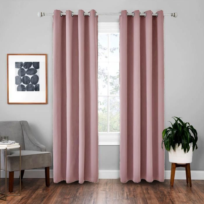 Doubles Rideaux Occultants Isolant Thermique Rose 140x220cm Rideaux Salon A Åillets Pour Chambre Effet Soie De Luxe Cdiscount Maison