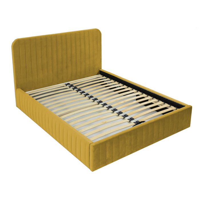 Stuart - lit coffre queen size - 160x200 cm - sommier inclus - en velours - Jaune