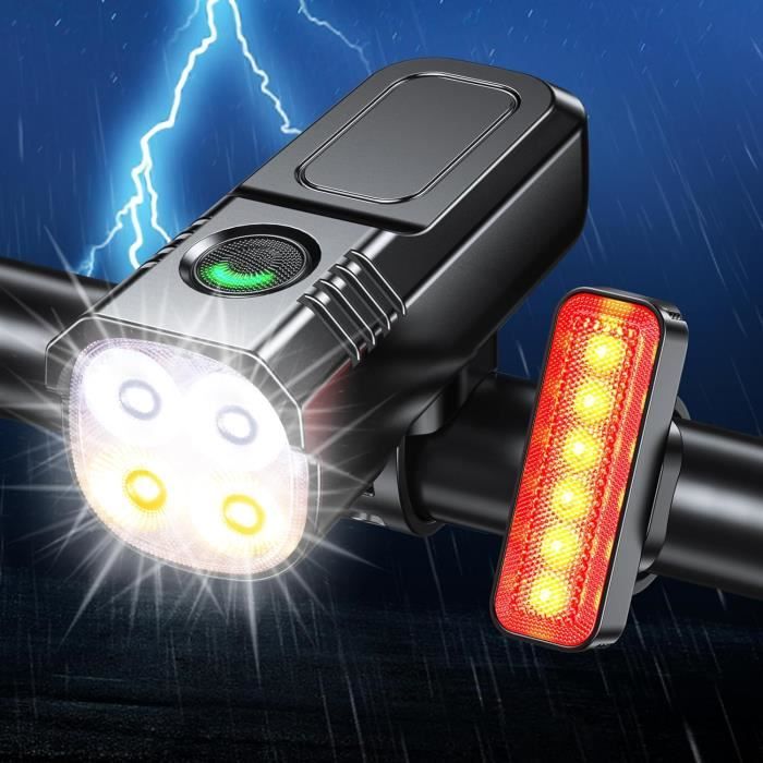 Glangeh Lumiere Velo Avant et Arriere, 4 6 Modes Lampe Velo Ultra Slim USB Rechargeable avec Charge Rapide de 1,5H, Étanche IP65, LED Puissante pour Cyclisme Nocturne, Eclairage Moto pour VTT, VTC,2 Ensembles